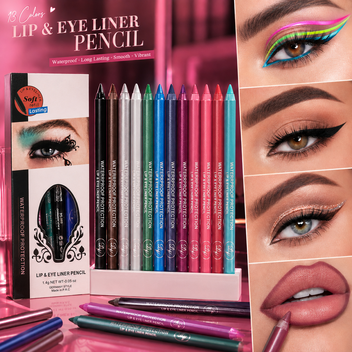 13-Color Waterproof Lip & Eye Liner Pencil Set