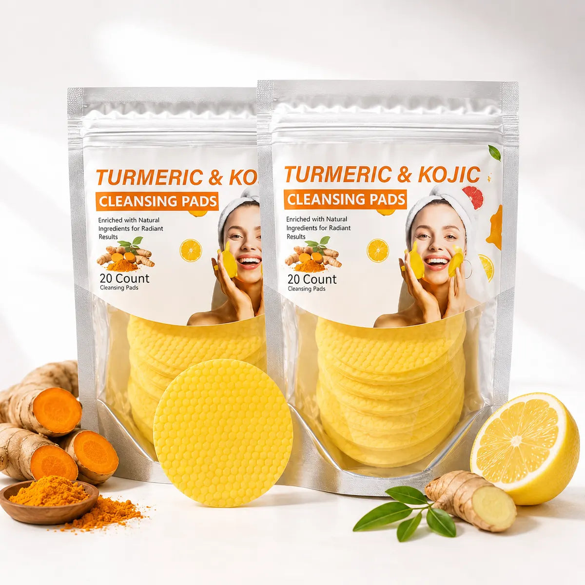 Glowmira® Turmeric & Kojic Cleansing Pads – 20-Count Daily Face Pads