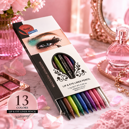 13-Color Waterproof Lip & Eye Liner Pencil Set