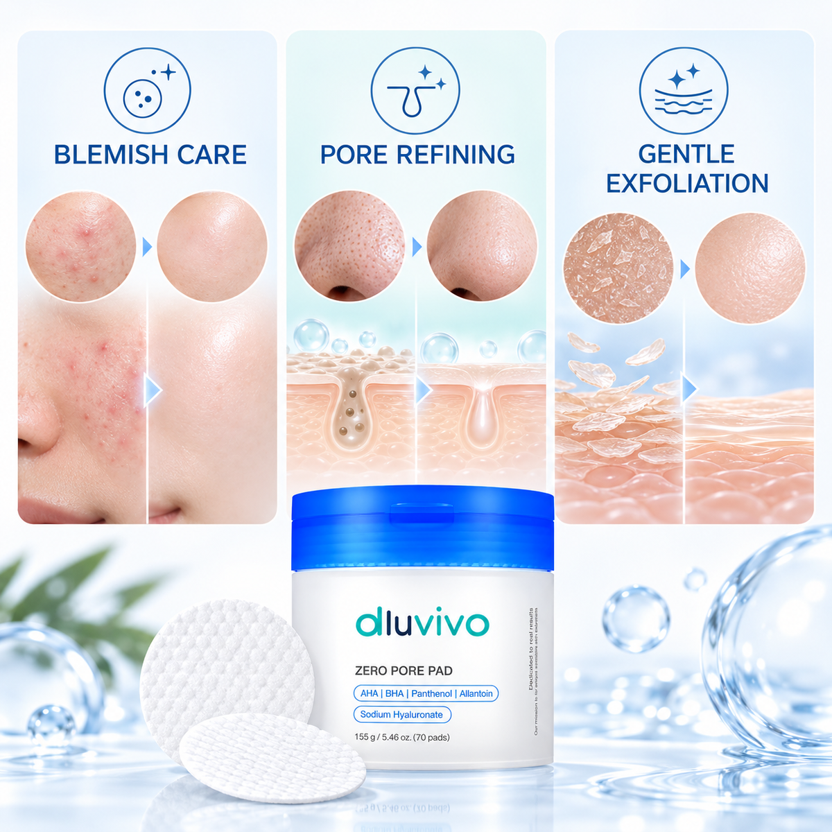 Dluvivo® Zero Pore Pads – Dual-Texture AHA + BHA Pore Care Pads