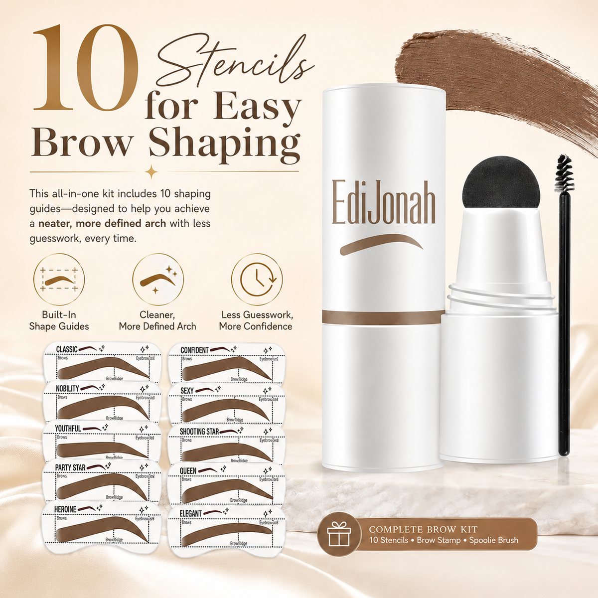 EdiJonah® ✨ 👑 Perfect Brows Stencil & Stamp Kit - Quick, Easy & Smudge-Resistant Brows